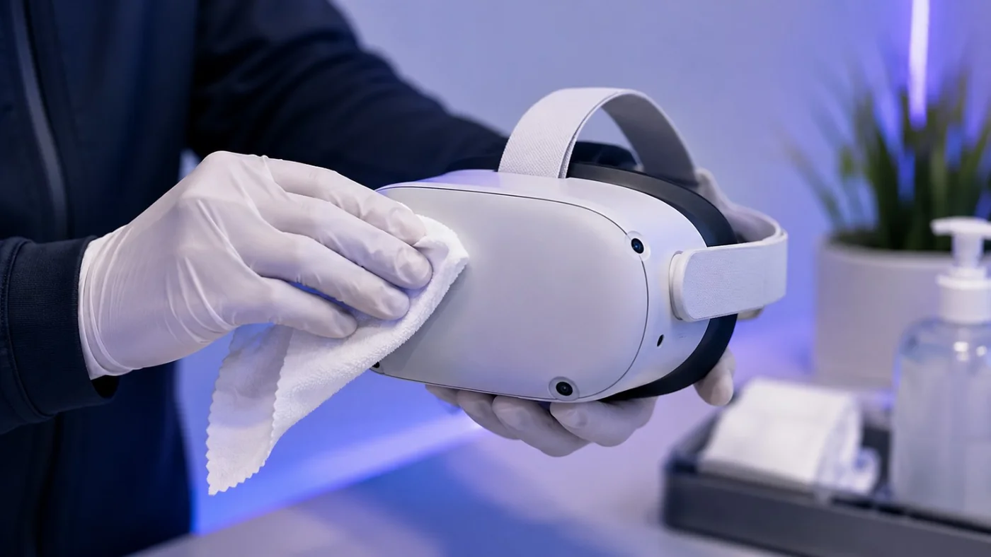 Nettoyage soigneux d’un casque VR entre deux participants